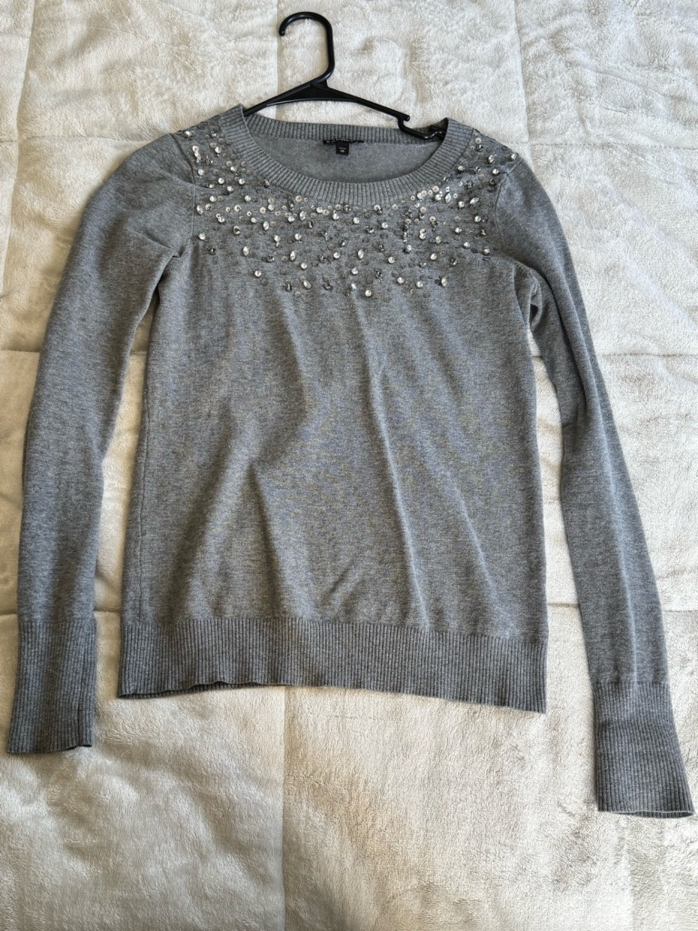 Gray Embellished Knit Crewneck Sweater